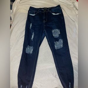 Dark Blue Skinny Ripped Jeans in Size 16